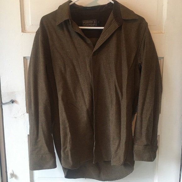Wool PENDLETON flannel thick winter shirt size M Mens corduroy collar brown - Picture 3 of 4